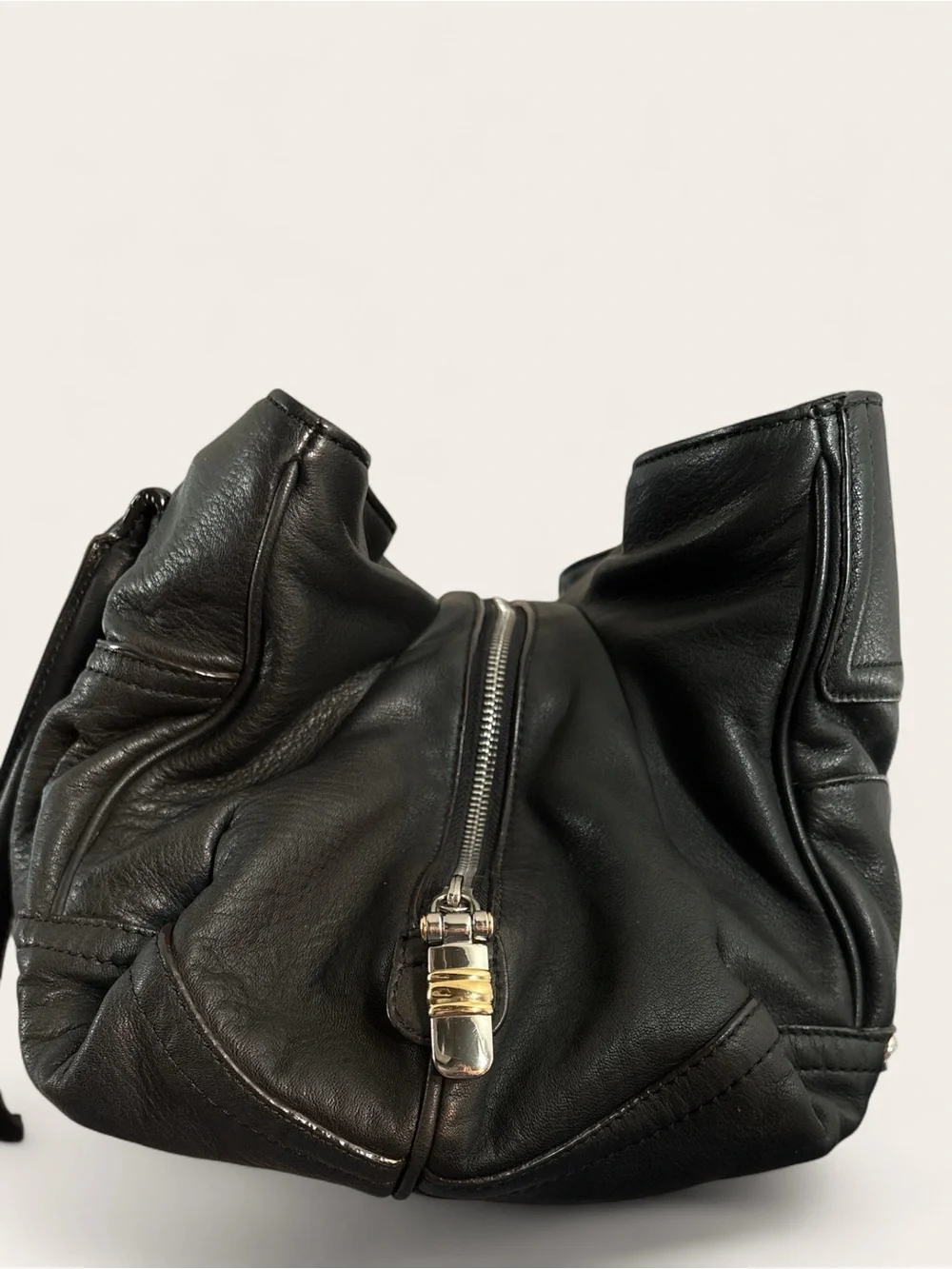 b. makowsky Slouchy Pebbled Leather Satchel Bag w/Burgundy Lining & Gold Details